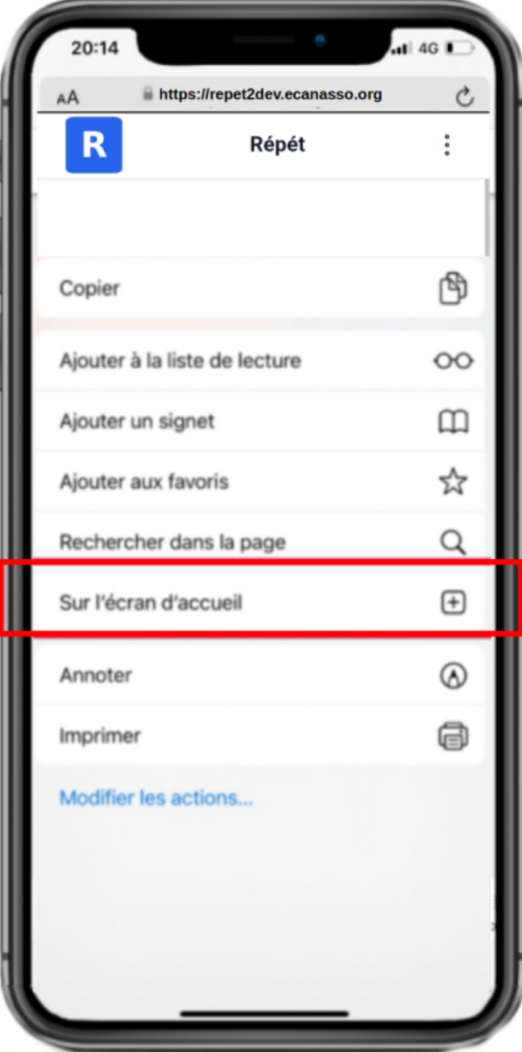 Ajouter à l'écran d'accueil iOS